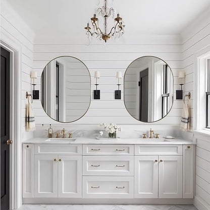 ANDY STAR 30x40'' Large Brass Oval Mirror, Brushed Brass Bathroom Mirrors Pill Shaped in Stainless Steel 1’’ Deep Wall Mounted Vertically & Horizontally