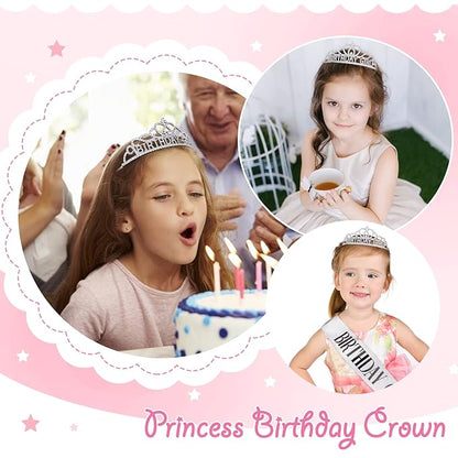 CIEHER Birthday Girl Crown and Birthday Sash Silver Birthday Tiara for Women Birthday Girl Headband Princess Crown Birthday Decorations Birthday Crown and Sash Rhinestone Happy Birthday Accessories Birthday Gifts