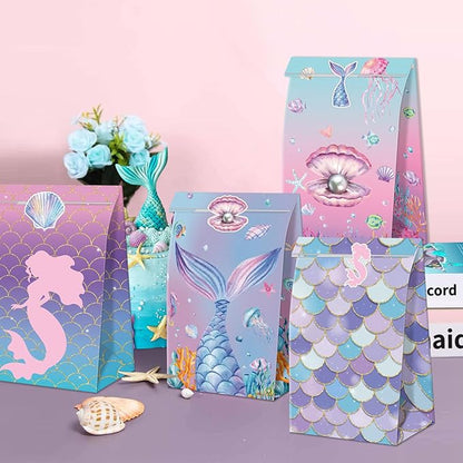 XJLANTTE 40 Pcs Mermaid Goodie Bags - Under The Sea Party Favor Bags with Tail Stickers, Scale Party Bags for Kids Girls Under The Sea Themed Little Mermaid Party Decorations