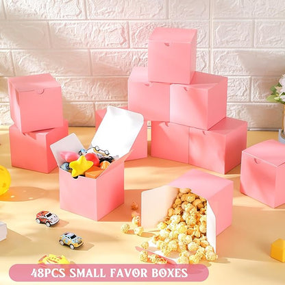 Zhehao 48 Pack Pink Gift Boxes Small Cardboard Gift Boxes with Lids Bulk 3 x 3 x 3 Inch Square Kraft Cube Paper Box Assemble for Candles Wedding Presents Easy Birthday