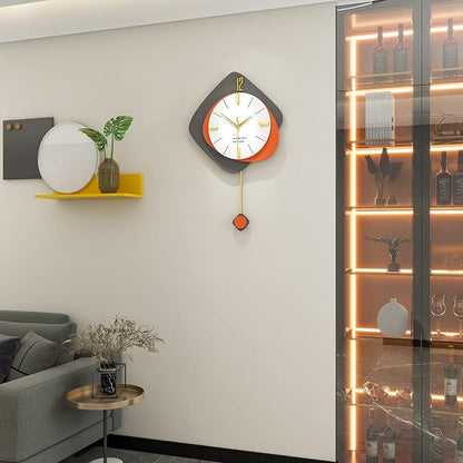 FLEBLE Modern Large Wall Clocks for Living Room Decor Wood Silent Decoration Wall Clock Pendulum Battery Operated Non-Ticking for Kitchen Bedroom Office Home 16 inch Clock Wall Decor for Indoor House