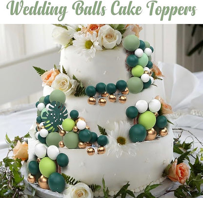 115 PCS Ball Cake Toppers - Mini Balloon Cake Decorations Foam Ball Cupcake Picks DIY cake Insert Toppers for Birthday Party Wedding Baby Shower - Green Theme