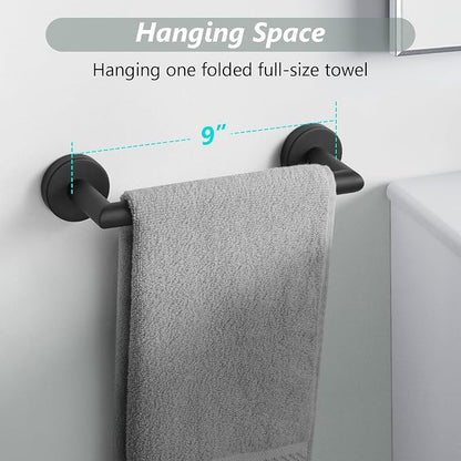 JunSun Bathroom Towel Bar 9 Inch Matte Black Towel Racks Wall Mounted Bath Hand Towel Holder Modern Home Decor Towel Rod Bathroom Accessories Stainless Steel Towel Hangers Towel Rail Single Towel Bars