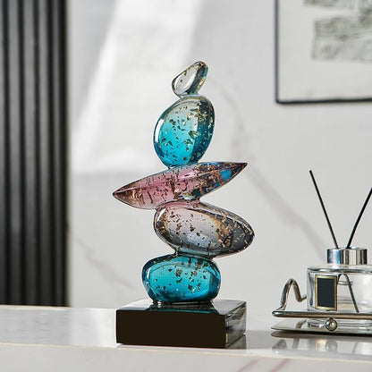 Fake Stone Art Statue Home Decor, Clear Resin Colorful Good Luck Stone Sculptures for Coffee Table Bookshelf Decor, Modern Art Living Room Office Bedroom Decorations
