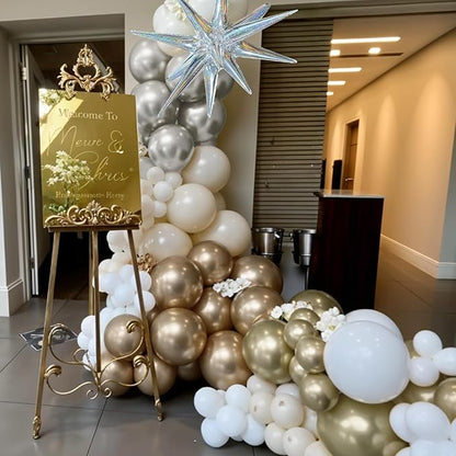 Gold and Silver Balloons, Gold Silver White Metallic Balloons with Explosion Star Nye Helium Mylar Foil Balloon Kit for Wedding Birthday Bridal Baby Shower Engagement Anniversary Party Decorations