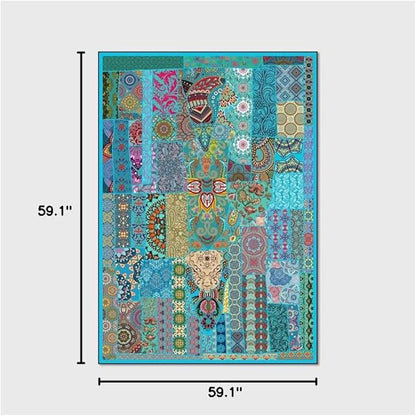 Vintage Boho Area Rugs Multicolor Ethnic Style Geometric Splicing Carpets Bedroom Living Room Kitchen Floor Mats Indoor Outdoor Non-Shedding Runner Rug Home Décor Carpet 5' X 5'