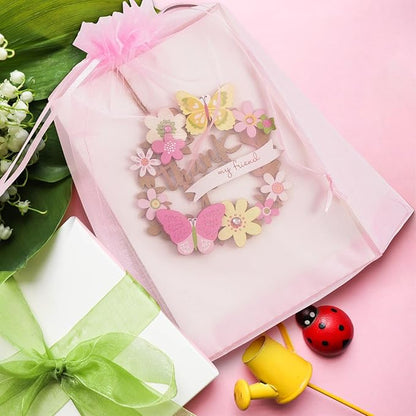 ANZNKU 50PCS Organza Bags 6x9 Large Pink Mesh Drawstring Bags, Organza Gift Bag Pouches for Goodie Jewelry Sachet Candy, Gift Wrap Packaging Bag for Wedding Mother's Day Birthday Baby & Bridal Shower