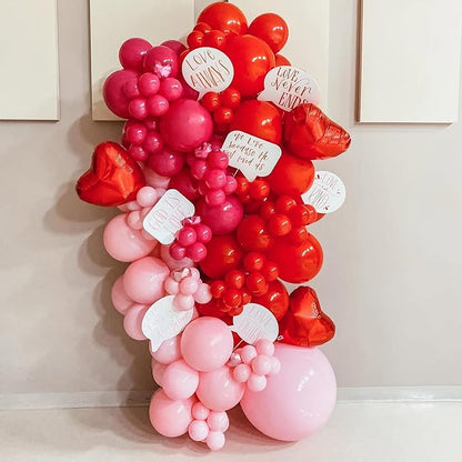 Lukiituke Valentines Balloon Arch Kit,134Pcs 4 Size Red and Pink Balloons with Foil Heart Shape Balloons for Valentine's Day Birthday Wedding Party Decorations