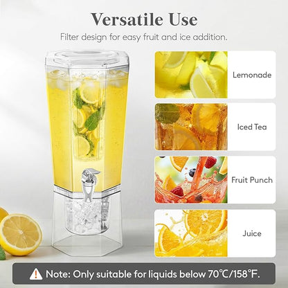 Lifewit 1 Gallon Drink Dispenser for Parties 2 Pcs, Plastic Beverage Container for Juice/Tea/Soda with Stand & Ice Core, Clear Lemonade Dispenser with Spigot, BPA Free Water Pitcher 39 x 16 cm/15x6"