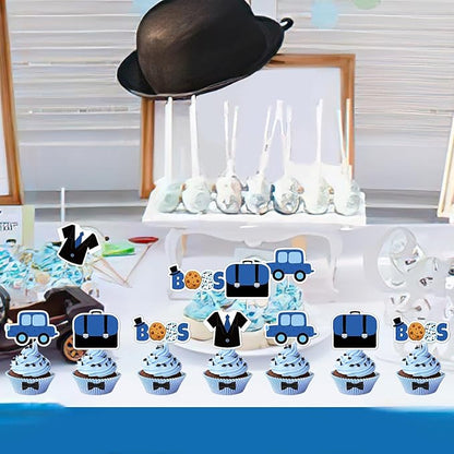 36Pcs Boss Cupcake Toppers for Boys Blue Black Happy Bossday Theme Birthday Party Decorations Car Boss Theme Table Topper for Baby Boy Boss 1st 2nd 3rd Birthday Party Decor Supplies