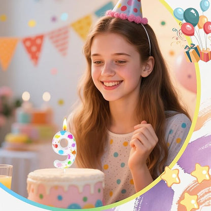 Paint Birthday Candles, Art Paint Party Decoration Supplies, Birthday Number Candles for Cake Topper (Multicolour, Number 9)