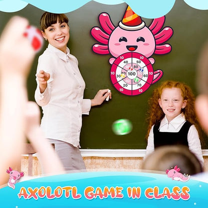 HyDren Axolotl Party Game 31x24 Dart Board with 12 Sticky Balls Axolotl Party Favors Birthday Decor Gift for Indoor Outdoor Game
