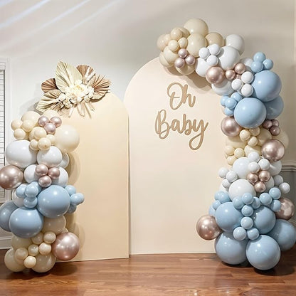 HILAVO Dusty Blue and Gold Balloons, 60 PCS 12 Inch Slate Fog Pastel Baby Blue Sand White and Gold Balloons for Baby Boy Shower Bridal Shower Birthday Wedding Party Decorations