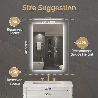 LOVESPEJO 24"x36" Backlit Mirror Bathroom, LED Bathroom Mirror with Motion Sensor, Fogless, Dimmable, 3 Color Changing, Shatterproof, Horizontal/Vertical