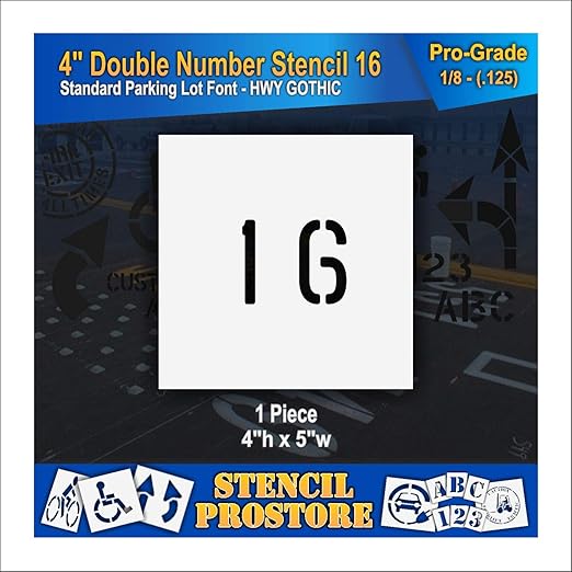 Pavement, Curb, and WheelStop Stencils - 4 inch Double Number Stencil - (16) - 4" x 4" x 1/8" (128 mil) - Pro-Grade