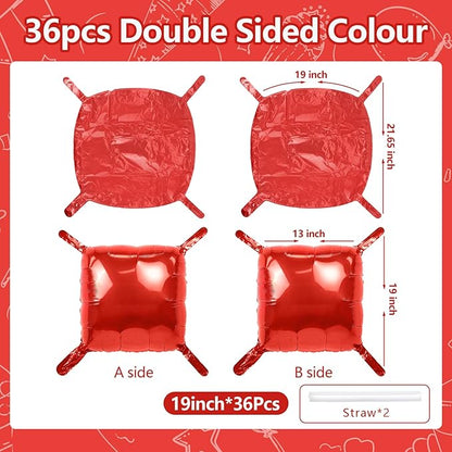 NISOCY 36PCS Red Square Foil Balloons Wall Backdrop Metallic Double Sided Red Christmas Balloons Tunnel Arch Kit for Birthday Baby Shower Valentine‘s Day Party Decoration