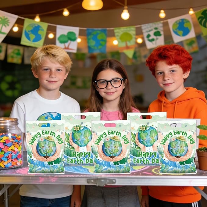 Falueqg Happy Earth Day Party Favors - 50 Pcs Earth Day Goodie Candy Treat Bags Protect the Environment Theme Party Supplies for Environmental Protection Activities