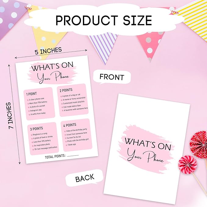 Birthday Party - What's On Your Phone, Birthday Party Activity Favor, Set of 20 Cards, Birthdays Supplies, Activity, Decorations -B02
