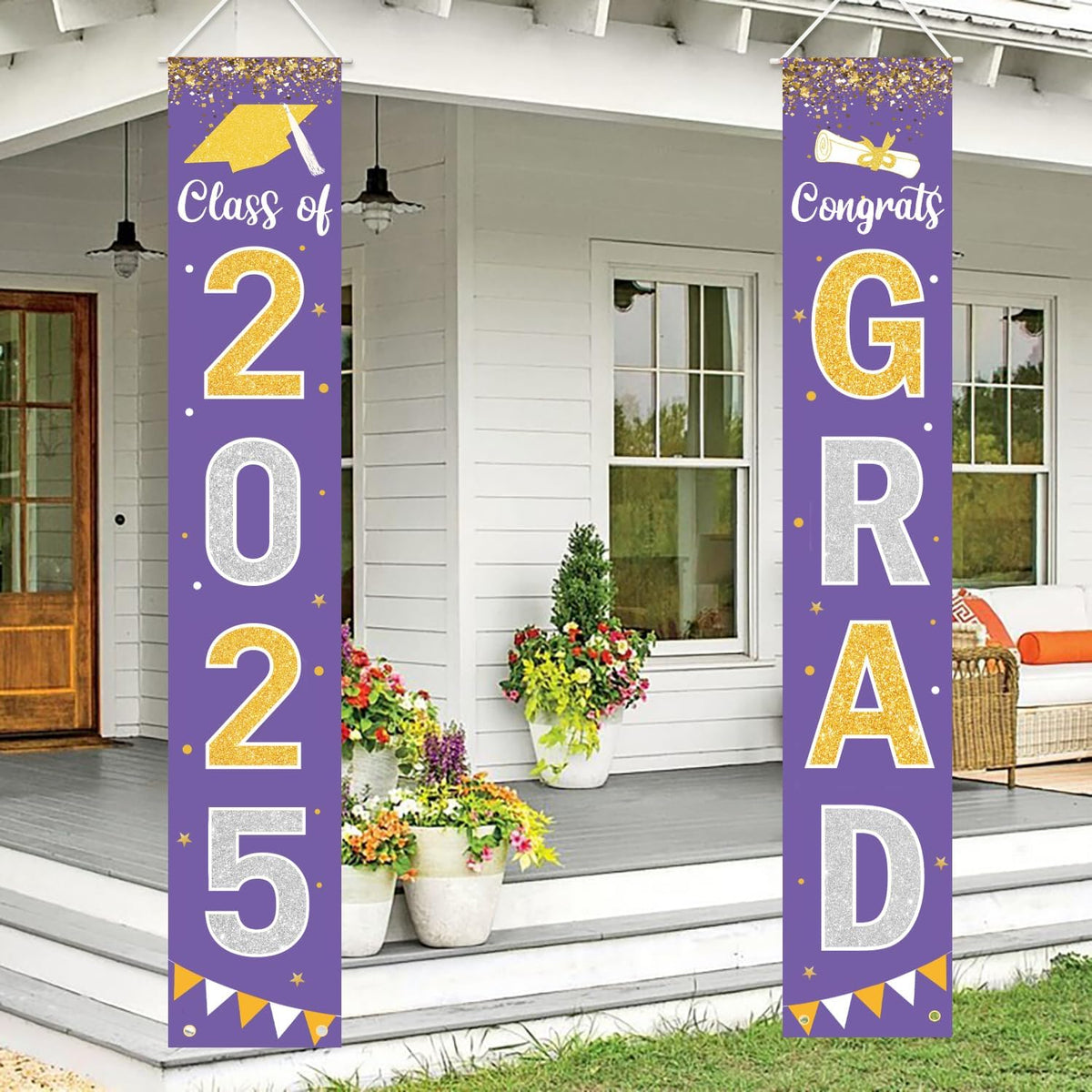 Graduation Decorations 2025 GRAD Banner Purple Porch Door Sign Welcome Banner For Indoor Outdoor Wall Graduation Decorations Class of 2025