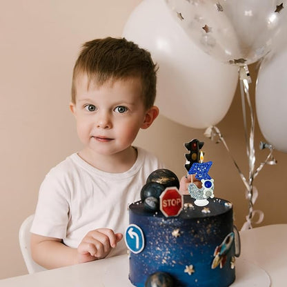 HXOUSE Astronaut 3rd Birthday Candle - Space Universe Sparkler 3 Candle for Birthday Cake Boy, Topper for Party Decorations Anniversary Celebrations (Number 3)