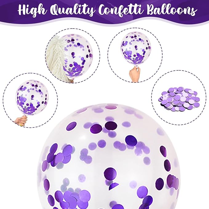 Isndare Purple Black Balloons, 12 Inch Dark Purple Light Balloons with Metallic Purple Confetti Latex Balloon Set for Girls Women Halloween Birthday Bridal Shower Wedding Party Decorations Is-02