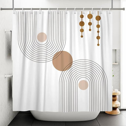 Mid Century Shower Curtain Minimalist Abstract Arch Simple Sun Modern Shower Curtains Bohemian Geometric Aesthetic Bathroom Decor Waterproof Fabric Curtain with Hooks 48x72 inch