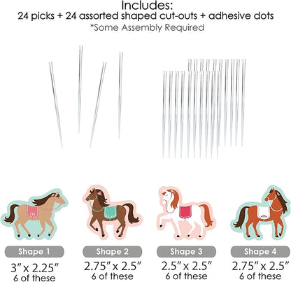 Big Dot of Happiness Run Wild Horses - Dessert Cupcake Toppers - Pony Birthday Party Clear Treat Picks - Set of 24