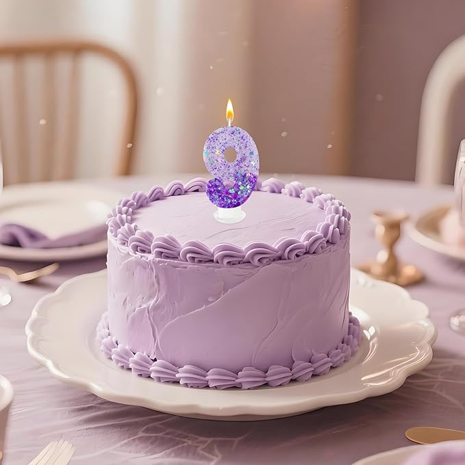 Purple Sequin Birthday Candles, Cake Number Candles, Girls 0th Birthday Decorations, Suitable for Birthday Parties, Anniversary Party Decorations(9)