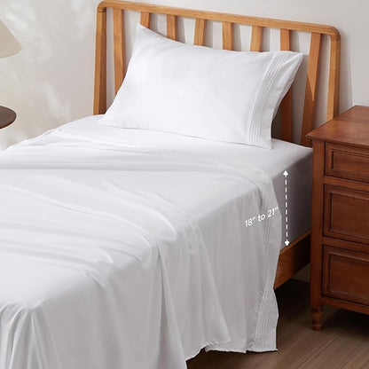 Bedsure Deep Pocket Twin Sheets Set - Fits Mattresses Up to 21 Inches Thick -3 Piece GentleSoft Bed Sheets, Moisture Wicking, Soft & Cooling Bedsheet & Pillowcases, Easy & Secure Fit, White