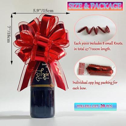 20 PCS Large Pull Bows Gift Wrapping Bows for Wedding Gift Baskets, Party Gift Wrap, Presents Decorating (Red)