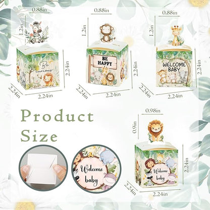 QZCYU 24 Pcs Candy Woodland Baby Shower Decorations, Paper Box with Forest Animal Pattern Print for Birthday Wedding Party Festival Gift