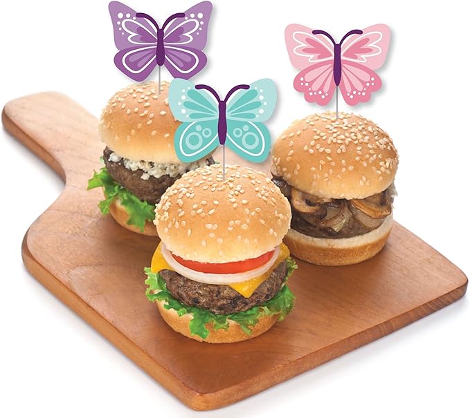Big Dot of Happiness Beautiful Butterfly - Dessert Cupcake Toppers - Floral Baby Shower or Birthday Clear Treat Picks - Set of 24
