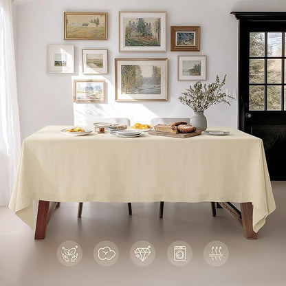 Linen World Linen Tablecloth - 100% French Linen Table Cloth 72" x 72" Inch,Washable Square Tablecloth for Dining,Outdoor,Weddings and Restaurants,Decorative Thanksgiving Christmas,Sand Beige