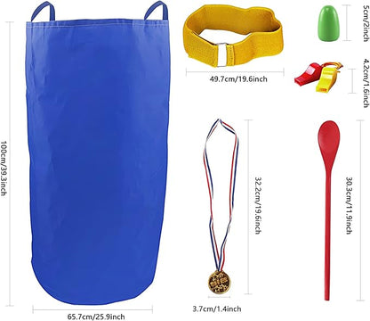 28PCS Potato Sack Race Bags, Egg and Spoon Race,Carnival Games 3-Legged Relay Race Bands, Outdoor Games for Kids and Adults (with Game Prizes & Whistles), Outside Yard Lawn Birthday Party Games