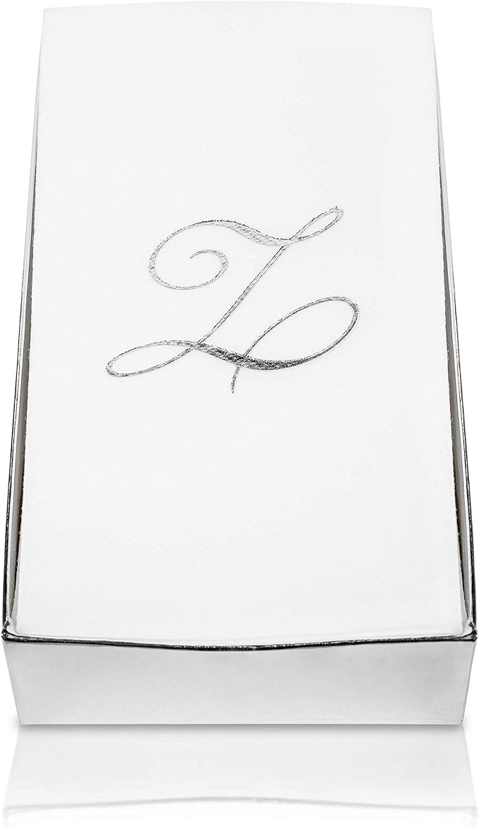 AH AMERICAN HOMESTEAD Disposable Hand Towels for Bathroom 50 Count - Guest Bathroom Essentials -Bathroom Paper Towels - Monogrammed Disposable Napkins - Wedding Napkins in Paper Towel Tray (Silver, H)