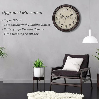 Foxtop Indoor Outdoor Waterproof Wall Clock with Thermometer and Hygrometer Combo, 14 Inch Retro Silent Non-Ticking Battery Operated Quartz Round Outdoor Clocks for Patio Home Office (Bronze)