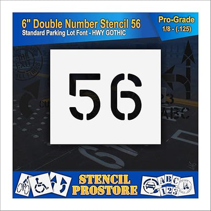 Pavement, Curb, and WheelStop Stencils - 6 inch Double Number Stencil - (56) - 6" x 9" x 1/8" (128 mil) - Pro-Grade