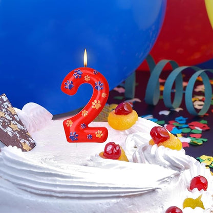 Conelist Number 2 Dog Paw Birthday Candles Dog Toppers Candles Blue Yellow and Red Numeral Birthday Cake Topper for 2 Year Old Boy Girl Paw Party Decoration Party Supplies
