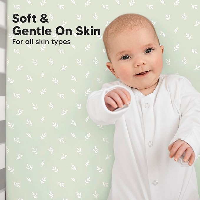 KeaBabies 2-Pack Baby Crib Sheets for Boys, Girls - 52x28 Viscose Derived from Bamboo Toddler Bed Sheets Neutral, Fitted Crib Mattress Cover for Standard Baby Bedding, Soft & Cozy (Herb)