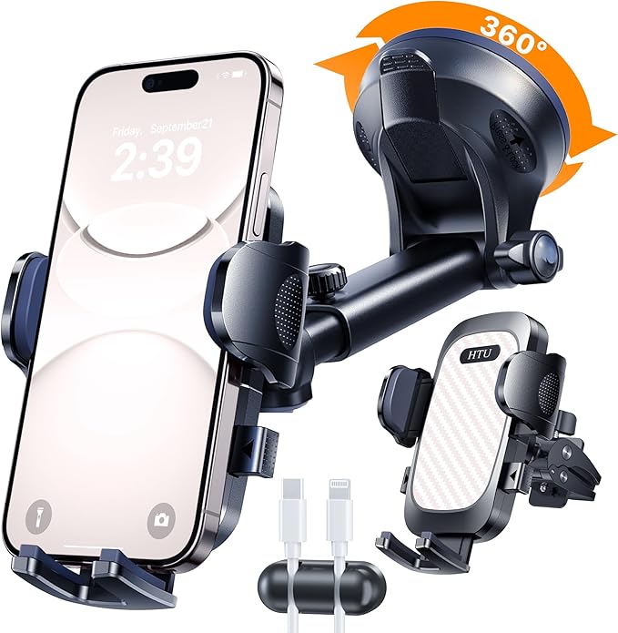 HTU 2026 Ultimate Best【True Military-Grade & Safety Cert】Car Phone Holder【Upgraded 360 Rotation & 100+LBS Strongest Suction】5-in-1 Truck Windshield Dashboard Vent Mount Stand for iPhone Android, Pink