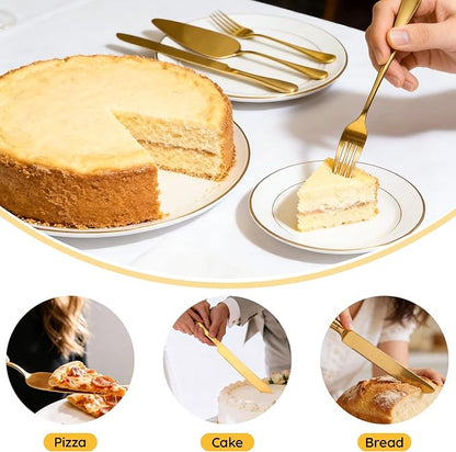 SUREAM Gold Cake Cutter 11 Inch, 4 Pieces Wedding Cake Cutting Set, Pie Server Utensil for Wedding, Birthday, Parties, Anniversary, Engagements
