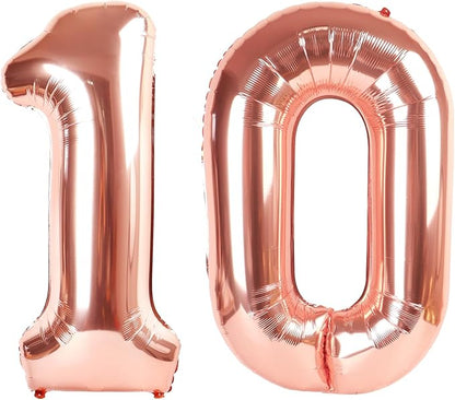 10th Number Balloon Birthday Decorations, 40 Inch Big Foil Balloon for Men & Women, Rose Gold Number Balloons for Wedding Memorial Day Birthday Aniversarry Supplies