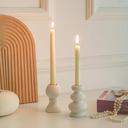 Taper Ceramic Candle Holders, Set of 2 Matte Boho Decorative Candlestick Holders,Table Decor Centerpiece for Home Decor Dinning Wedding Party Aromatherapy Votive (Matte Ivory, Style A)