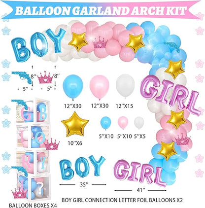 Hombae Guns or Glitter Gender Reveal Decorations, 169 PCs Boy or Girl Gender Reveal Decorations What Will Baby Be Backdrop Balloon Garland Banner Tablecloth Cake Cupcake Topper Cutout Poster Sash