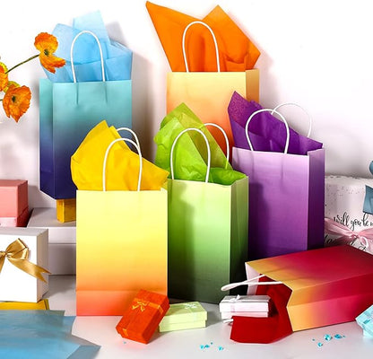 Chrisfall 24 Pcs Gift Bags with 30 Pcs Tissue Paper Mother's Day Party Favors Kraft Paper Bags with Handles Wrap for Mother's Day Birthdays Goodie Weddings Party Supplies Gift
