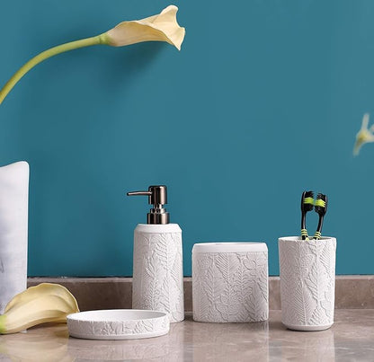 Hymmah Bathroom Accessories Set,Toothbrush Holder,Farmhouse Decor,4 Pcs Resin Gift Apartment Necessities, Contain Toothbrush Cup,Soap Dispenser & Dish,Tumbler