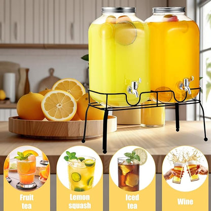FillTouch 2 Pcs 2 Gallon Plastic Beverage Dispensers with Stand Large Clear Drink Containers for Parties with Spigot Lid for Weddings Countertop Summer Party Bar Picnics Water Ice Tea Lemonade Juice