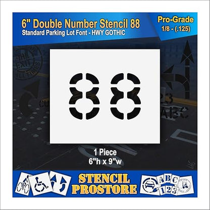 Pavement, Curb, and WheelStop Stencils - 6 inch Double Number Stencil - (88) - 6" x 9" x 1/8" (128 mil) - Pro-Grade