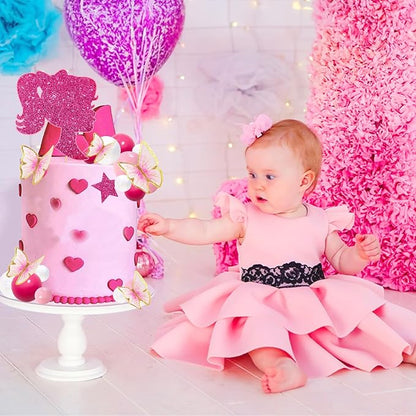 MEMOVAN Hot Pink Girl Cake Toppers 27pcs Pink Ball Butterfly Cake Decoration Princess Theme Cake Decoration for Boho Girls Princess Theme Wedding Baby Shower Birthday Party Supplies