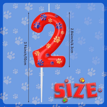 Conelist Number 2 Dog Paw Birthday Candles Dog Toppers Candles Blue Yellow and Red Numeral Birthday Cake Topper for 2 Year Old Boy Girl Paw Party Decoration Party Supplies